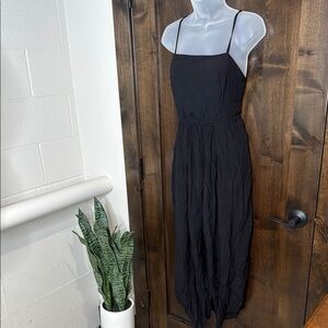 Cute Black Jumpsuit with Spaghetti Straps open back parachute pants Size L